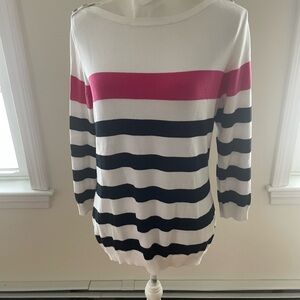 Chaps white with black and pink stripes Cotton Knitwear size large